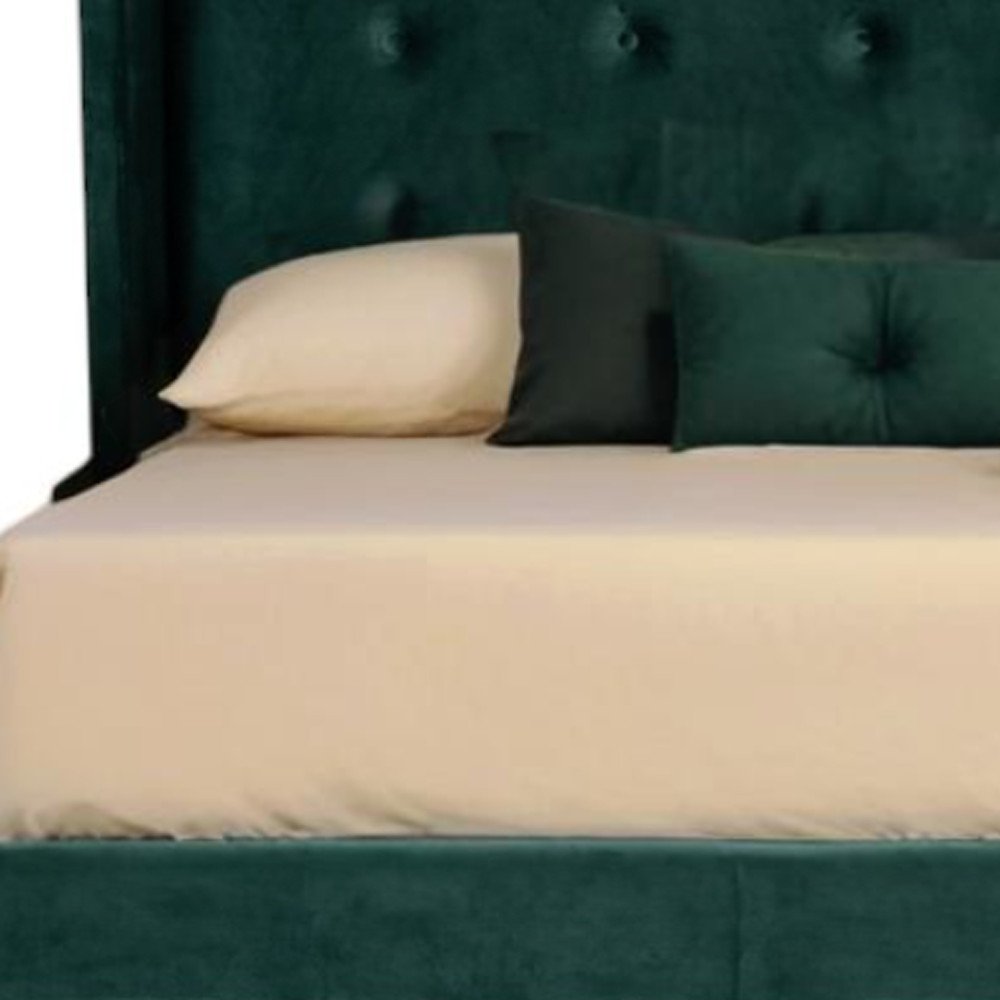Green Wood And Tufted Velvet King Bed Frame