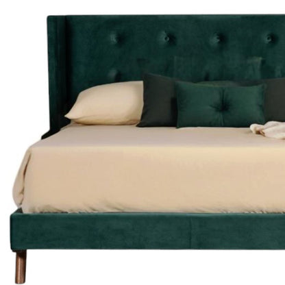 Green Wood And Tufted Velvet King Bed Frame
