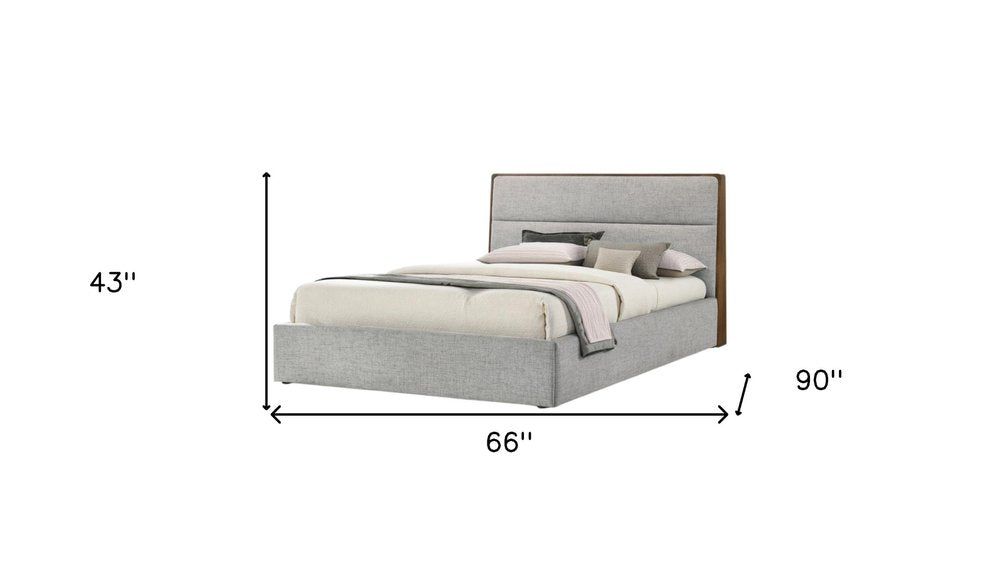 Brown and Gray Wood Upholstered Queen Bed Frame