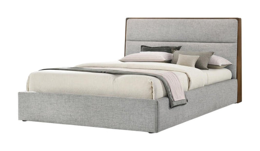 Brown and Gray Wood Upholstered Queen Bed Frame