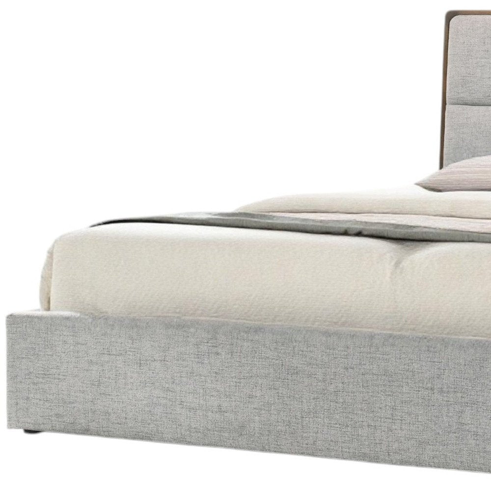 Brown and Gray Wood Upholstered Queen Bed Frame