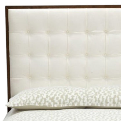 Brown and White Wood And Tufted Faux Leather Queen Bed Frame