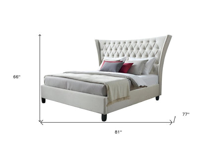 Beige King Diamond Button Tufted Upholstered Bed Frame