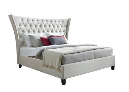 Beige King Diamond Button Tufted Upholstered Bed Frame