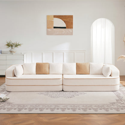 135' 4-Seat Teddy Fabric No Assembly 32D High Density Sponge Boneless Fluffy Sofa