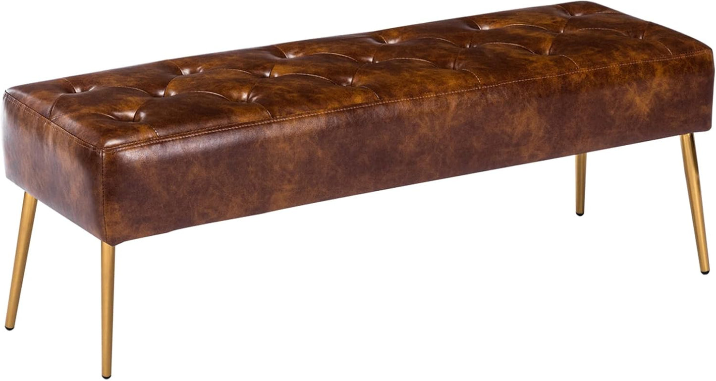DUHOME Button-Tufted Ottoman Bench, Upholstered Bedroom Benches Footrest Stool Dining Bench Leather Accent Bench for Entryway Dining Room Living Room Bedroom End of Bed, Dark Brown