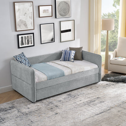 Upholstered Tufted Daybed Sofa Bed with Trundle and Convertible Design
