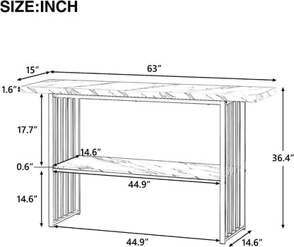 Contemporary Marble Top Console Table with Storage Shelf