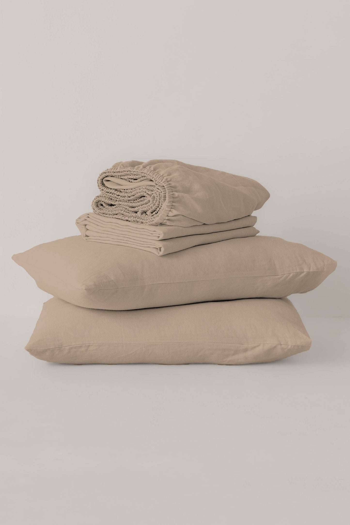 Solid Linen Bedding Set –Bedsheet, Fitted & Pillowcases