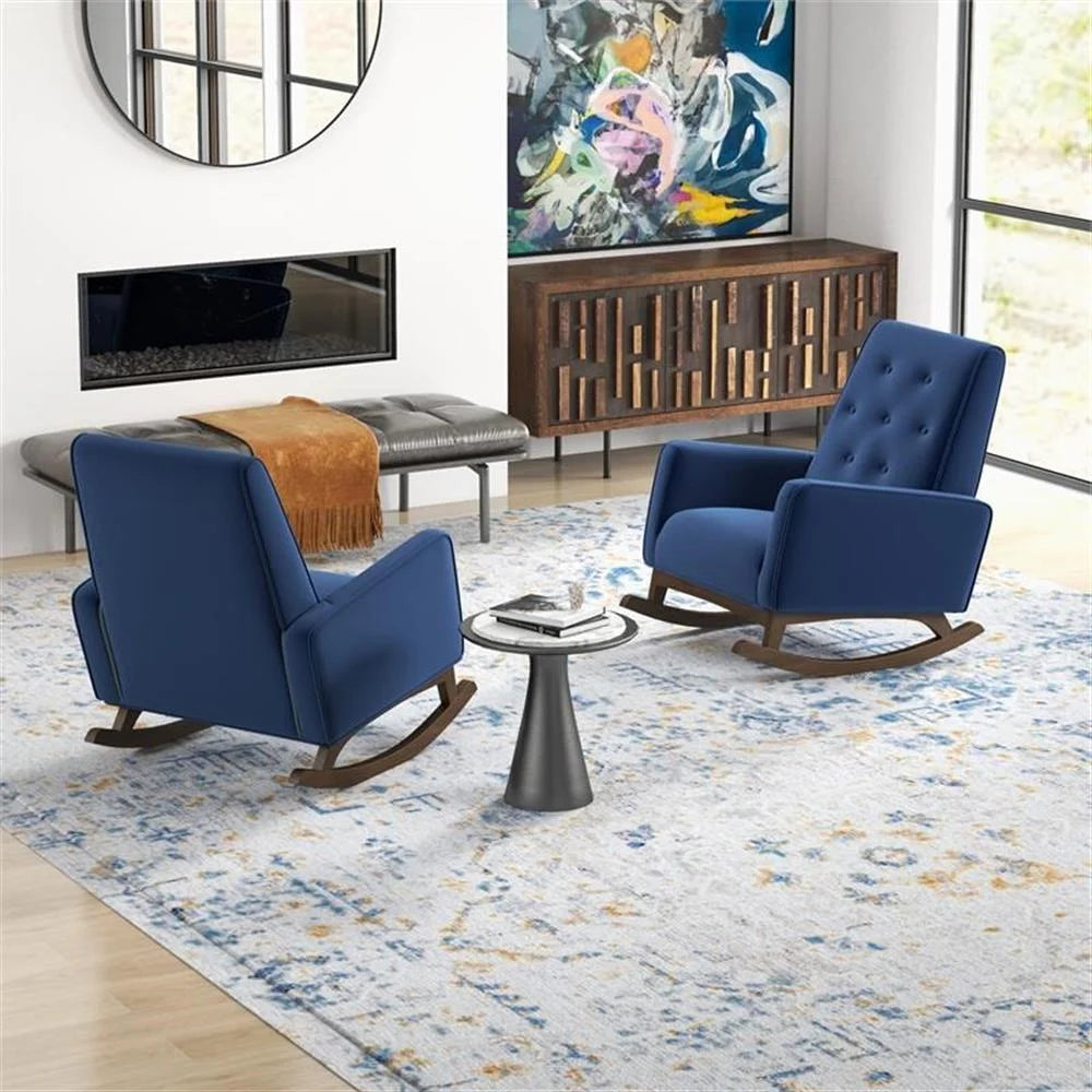 Walker Pillow Back Velvet Indoor Nursery Rocking Chair in Blue (Set of 2)