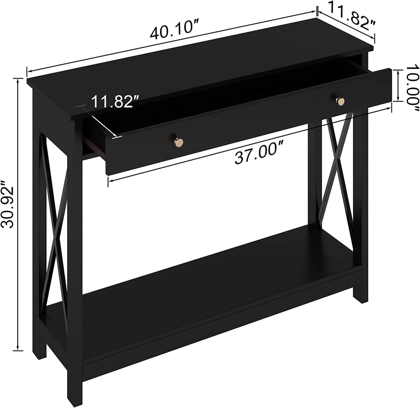 Peach Maple Black Console Table with Drawer and Shelves