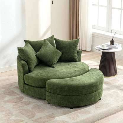 360° Swivel Accent Barrel Chair with Storage Ottoman & 4 Pillows,