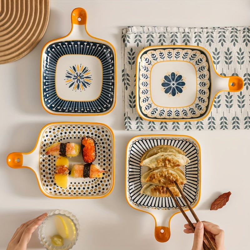 Stylish Ceramic Dinner Plate with Handle  Flower Design