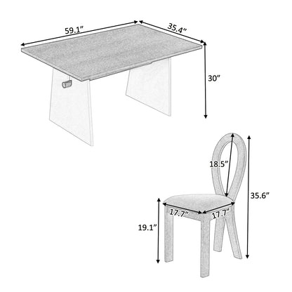 Modern 7-Piece Dining Table Set with Trestle Dining Table and 6