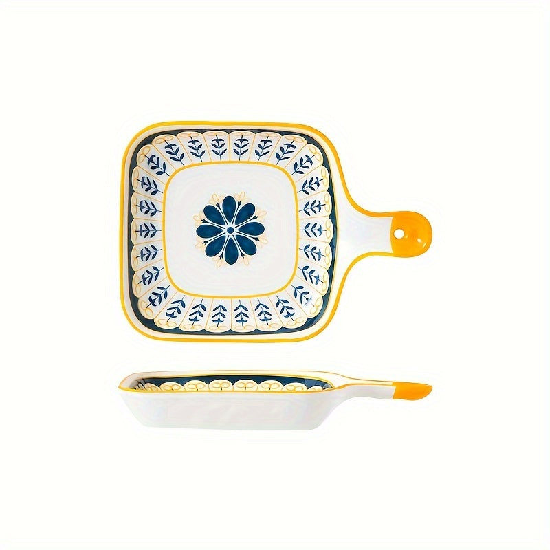 Stylish Ceramic Dinner Plate with Handle  Flower Design