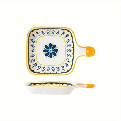 Stylish Ceramic Dinner Plate with Handle  Flower Design