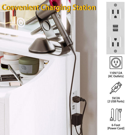 Small Makeup Vanity Desk with Mirror and Lights, Vanity Table Set with