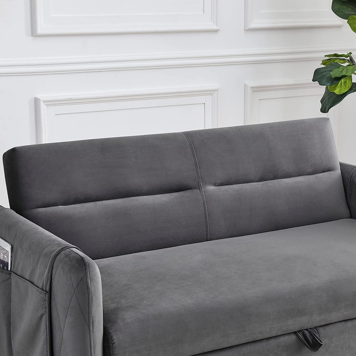 55″ Velvet Convertible Sofa Bed with Adjustable Backrest