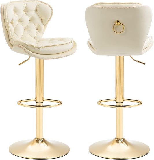 Adjustable Velvet Barstools with Swivel Base, Set of 2