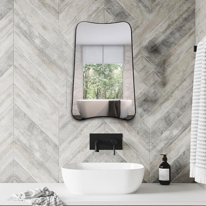 Elegant 36X24 Asymmetric Irregular Wall Mirror with Wooden Frame -