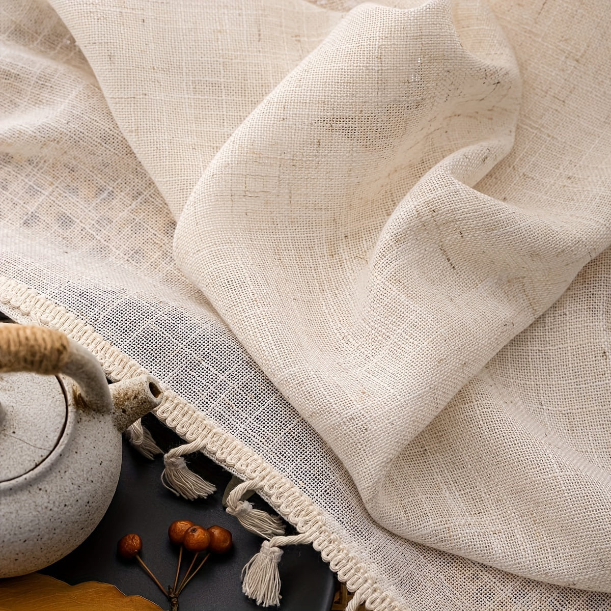 Natural Wood Bohemian Lace Curtain  Light and Privacy