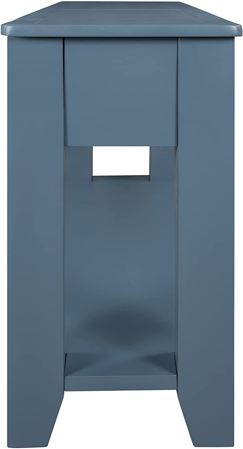Blue Console Table with Drawers and Shelf