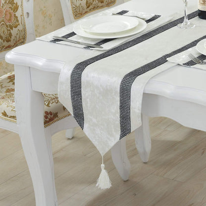 13X72-Inches European Style Rhinestone Table Runner with Tassel Decoration for Party and Wedding, Grey