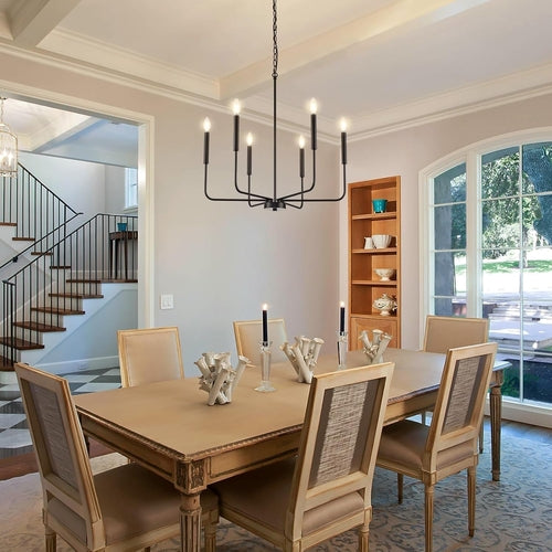 Modern Black Chandelier for Dining Room,Metal 6-Light Kitchen Light