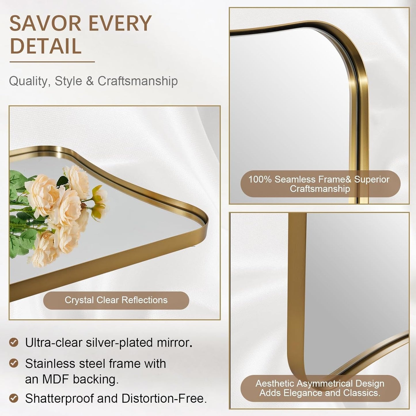 Gold Mirror, 24X36 Irregular Wall Mirror, Gold Antique Bathroom Vanity