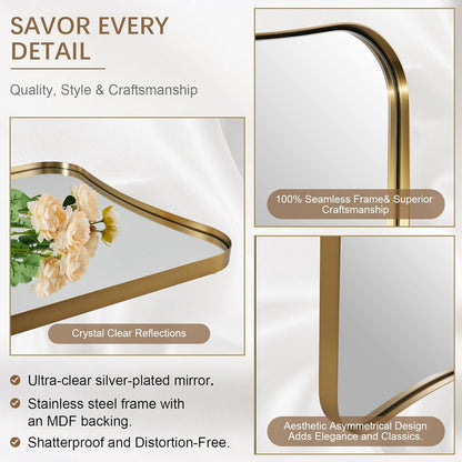 Gold Mirror, 24X36 Irregular Wall Mirror, Gold Antique Bathroom Vanity