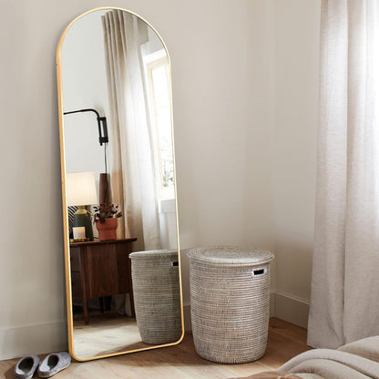 KIAYACI Arched Floor Mirror Wood Frame Wall Mounted Mirror Distressed Style Wide Frame Dressing Make up Mirror for Bathroom/Bedroom/Living Room/Dining Room/Entry/Farmhouse (Light Gray, 64" X 21")…