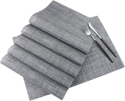 PIGCHCY Placemats Washable Vinyl Placemats Easy to Clean Plastic Non-Slip Placemats for Dining Table Set of 6 (Multi Grey)