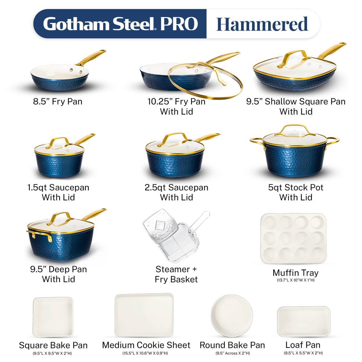 Gotham Steel Pro Hammered Collection 20-Piece Navy