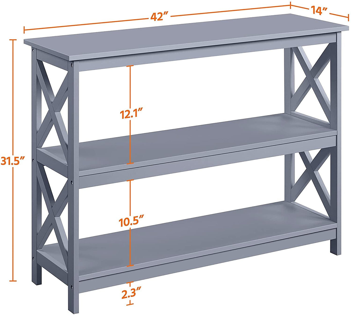 Gray 3-Tier Console Table with Storage Shelves