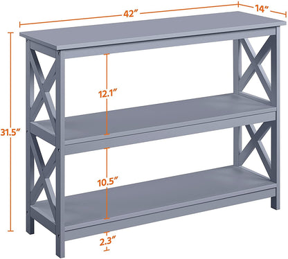 Gray 3-Tier Console Table with Storage Shelves