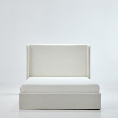 Carmen Upholstered Wingback Bed Frame with 52.3' High Headboard in Textured Ivory Canvas Chenille, Minimalist Design, No Box Spring Needed