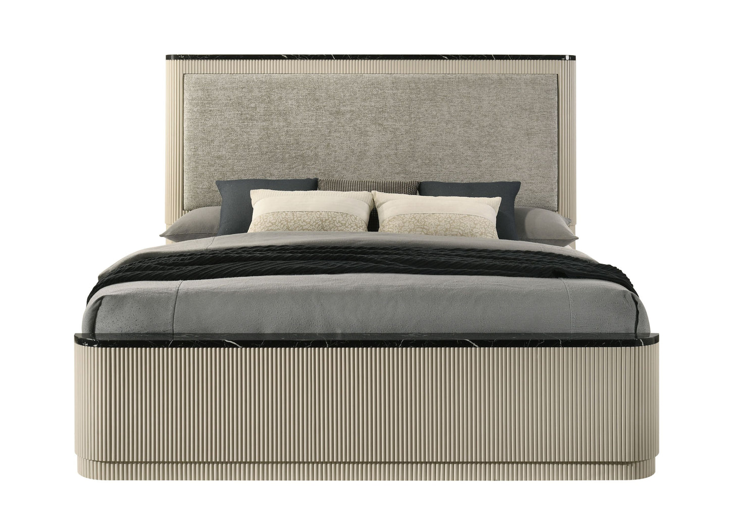 Travonte Gray Linen & Beige Queen Bed