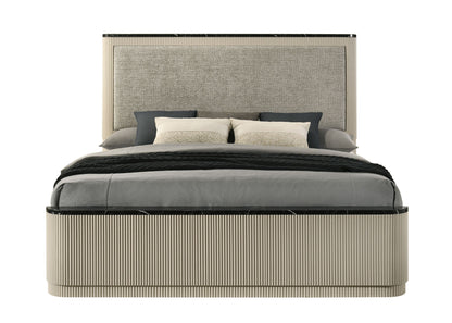 Travonte Gray Linen & Beige Queen Bed