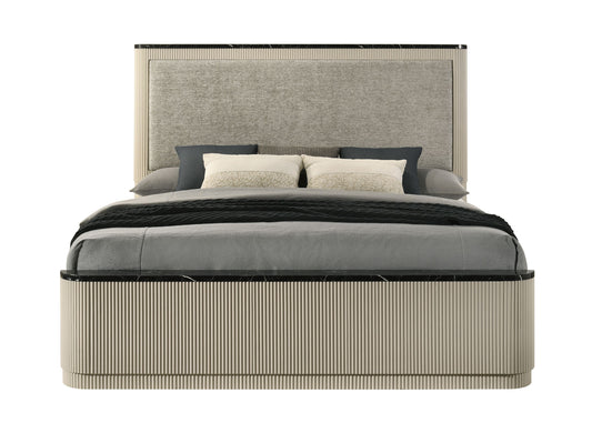 Travonte Gray Linen & Beige Queen Bed