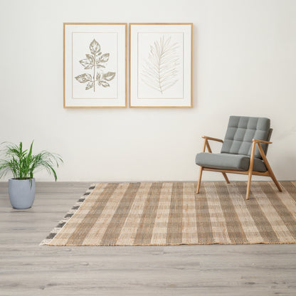 Area Rug, Jute Rug, Durable Gray Plaid Rug, 8X10 ft