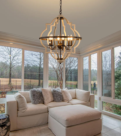 Rustic Antique Orb Chandelier Farmhouse Vintage 6-Lights Oak White