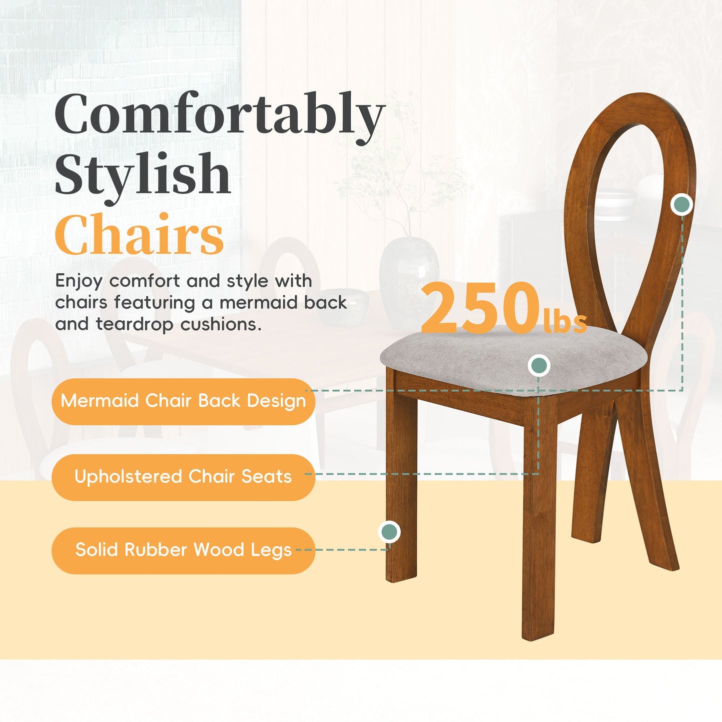 Modern 7-Piece Dining Table Set with Trestle Dining Table and 6