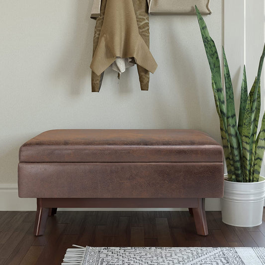 Mid Century Modern Storage Ottoman in Chestnut Brown