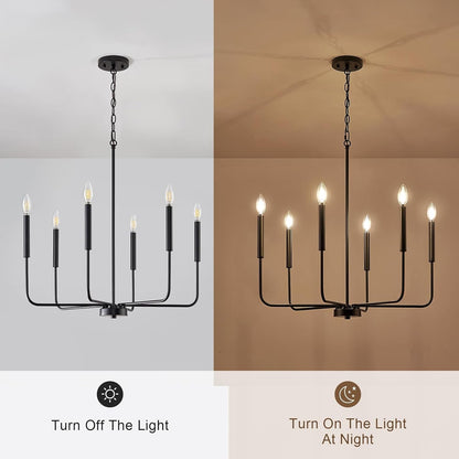 Modern Black Chandelier for Dining Room,Metal 6-Light Kitchen Light