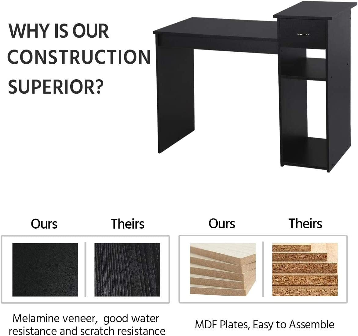 Black Wooden Computer Desk with Storage and Stand