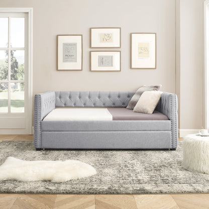 Upholstered Tufted Daybed Sofa Bed with Trundle and Convertible Design