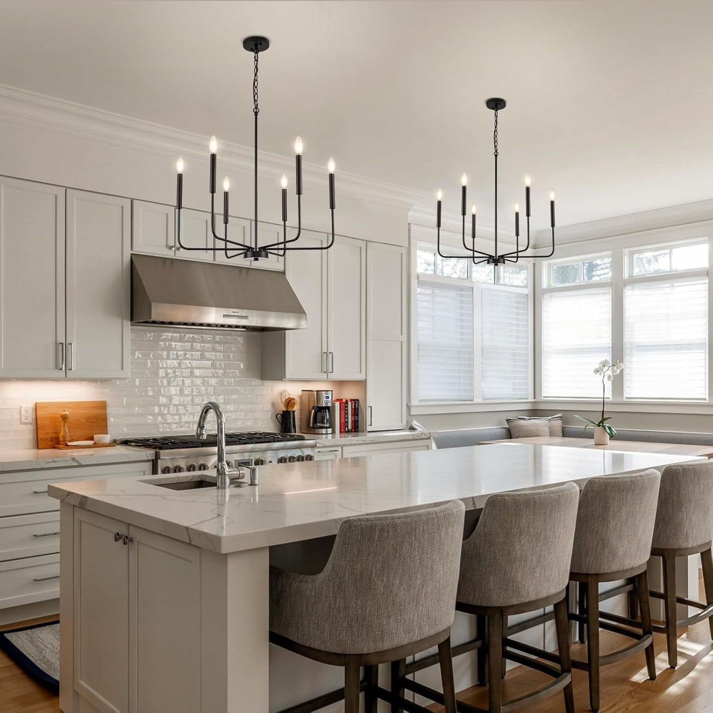 Modern Black Chandelier for Dining Room,Metal 6-Light Kitchen Light