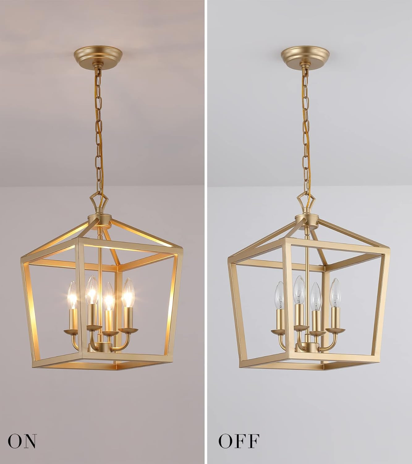 Gold Lantern Chandelier Hanging Pendant Light Fixture 4-Lights for