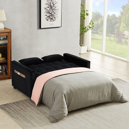 Modern Black Convertible Sofa Bed with Reclining Backrest