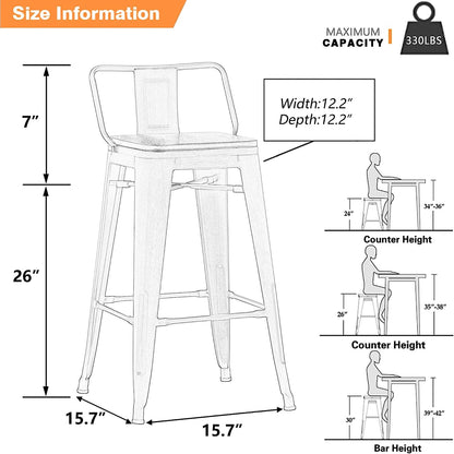 26″ Metal Counter Stools with Wood Top (Set/4)